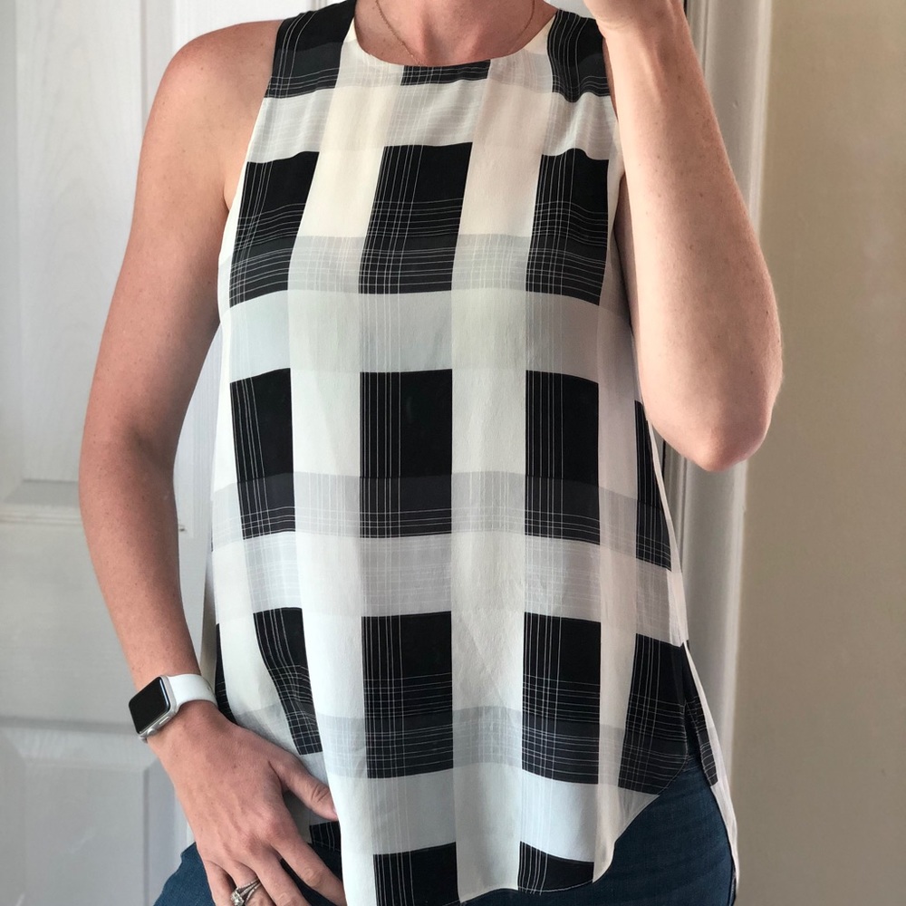 100% silk black and white top